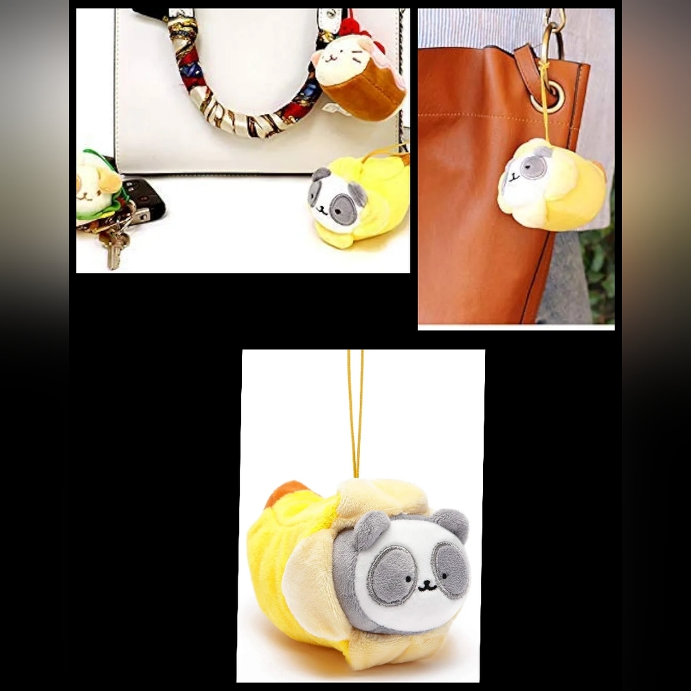 Anirollz 3" Plush Keychain Pandaroll with Banana Blanket Soft Stuffed Animal - Picture 9 of 11
